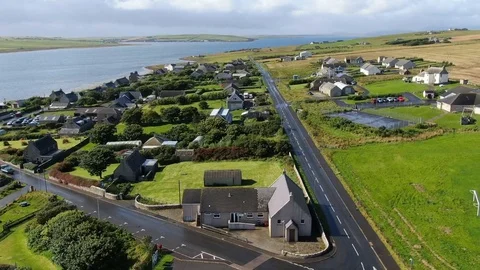 Aerial view on the Orkney an archipelago to the north of mainland Scotland Stock Footage 129059647