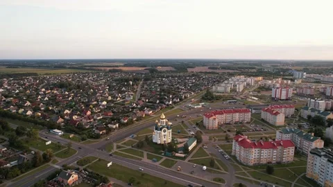 Aerial view of the orthodox hurch at the intersection of roads in the quarter Vidéo 225451004