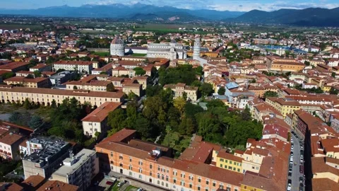 Aerial view of orto botanico di pisa and leaning tower in italy Stock Footage 346148577