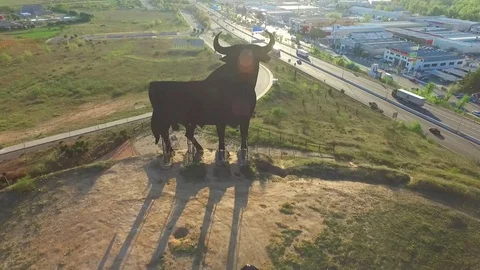 Aerial View of the Osborne Bull - Spain Stock Footage