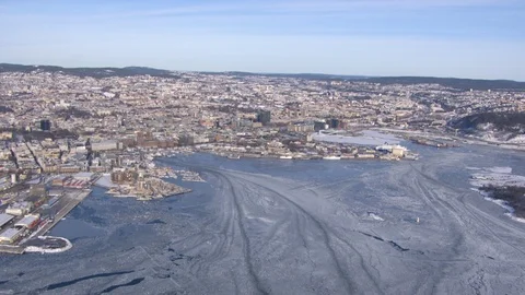 Aerial view of Oslo winter  Stock Footage 87685619