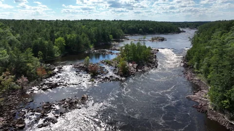 Aerial view of Ottawa river and rapids Stock Footage 233845799