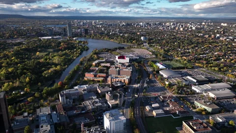 Aerial view of Ottawa Skyline over Carleton University and the Rideau River 库存影片 336936770