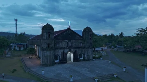 Aerial view of Our Lady of Mount Camel Church in Malilipot, Albay Philippines Stock Footage 337072259