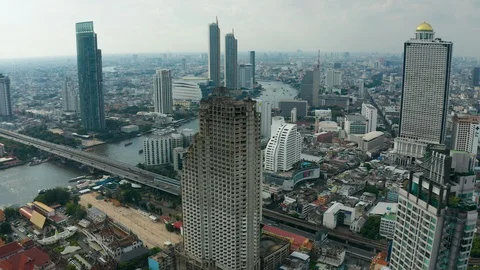 Aerial View Over an Abandoned Tower in Bangkok, Thailand Stock Footage 120404209