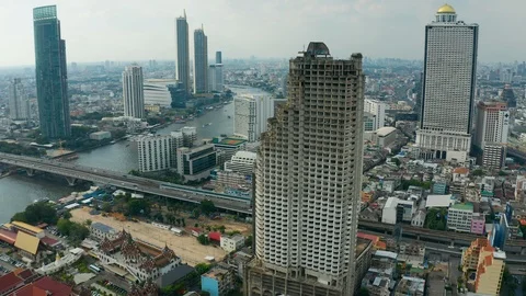 Aerial View Over an Abandoned Tower in Bangkok, Thailand Stock Footage 120404559