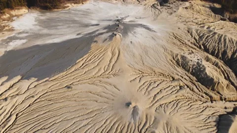 Aerial View Over Active Mud Volcanoes, Muddy Volcanoes Reservation. Buzau - Roma Stock Footage 149873473