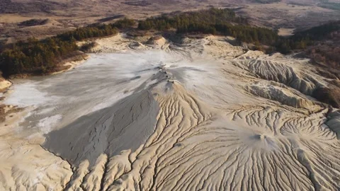 Aerial View Over Active Mud Volcanoes, Muddy Volcanoes Reservation. Buzau - Roma Stock Footage 149873512