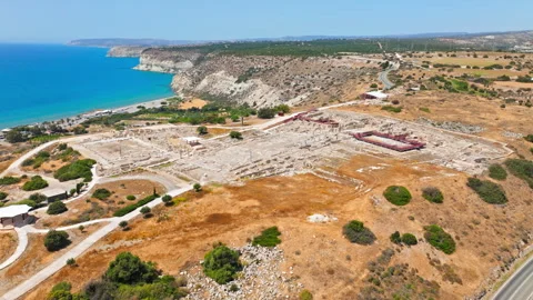 Aerial view over Ancient Amathus near Limassol, Cyprus. Stock Footage 341648415
