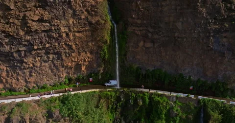 Aerial view of over Angels waterfall in Madeira island. The waterfall cascades 库存影片 265626689