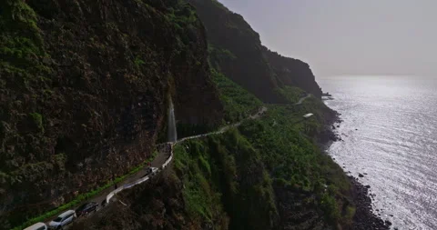 Aerial view of over Angels waterfall in Madeira island. The waterfall cascades 库存影片 270417763