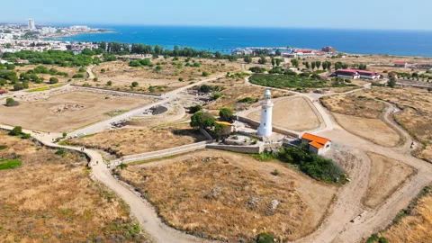 Aerial view over the Archaeological Site of Nea Paphos in Cyprus. Stock Footage 341675539