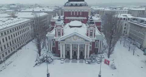 Aerial view over the architectural building Sofia Theater Stock-Footage 297779212