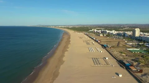 Aerial View Over Beach In Monte Gordo, Portugal Stock Footage 240308009
