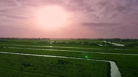 Aerial view over beautiful spring green fields Stock Footage 139711272
