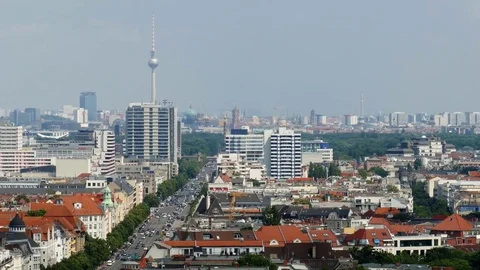 Aerial view over Berlin city centre Stock Footage