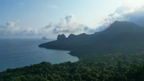 Aerial view over the biosphere forest with the Jockey hat at background at Stock Footage 327340783