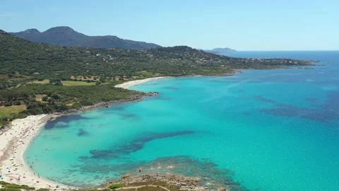 Aerial View over Bodri Beach, Corsica, France Stock Footage 235218301
