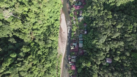 Aerial view over Bohorok River in Bukit Lawang, Sumatra, Indonesia Stock Footage 221656722