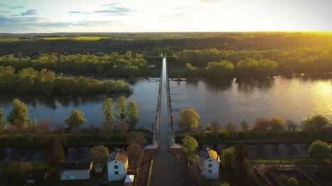 Aerial View over Briare Canals, Puisaye, North-Central France Stock Footage 272989552