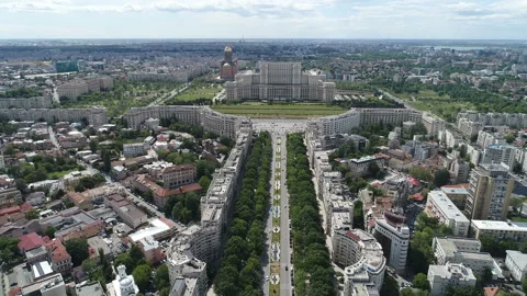 Aerial View Over Bucharest City Center Skyline Stock Footage 130248917