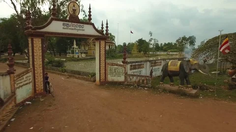Aerial view over buddhist temple - Cambodia Stock-Footage 83535551