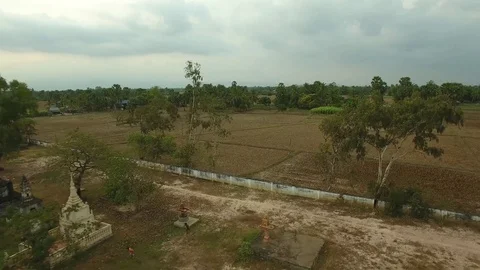 Aerial view over buddhist temple - Cambodia Stock Footage 83535561