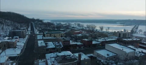 Aerial View Over Buildings Facing I94 Bridge Over St. Croix In Hudson Wisconsin Stock Footage 229761442