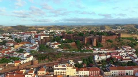 Aerial View over castle in Silves, Portugal Stock Footage 240864714