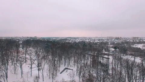 Aerial view over the cemetery at winter Видео 71364100