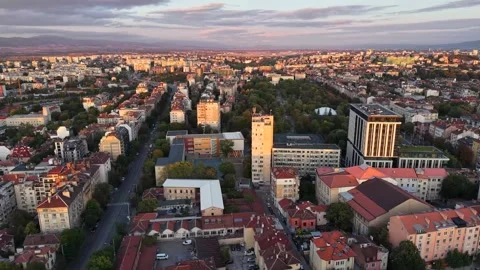 Aerial View Over Central Sofia in Warm Evening Light Stockbeeldmateriaal 347076332