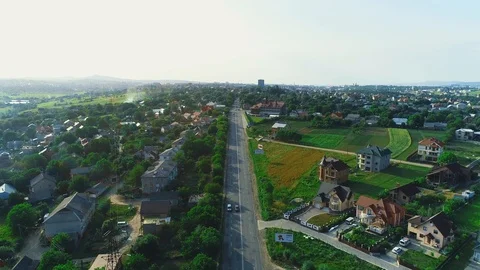 An aerial view over a charming small village scenery. 4K. Stock Footage 115800552