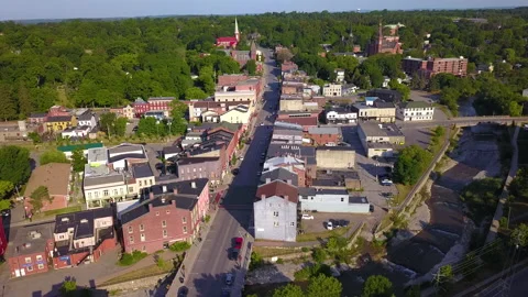 Aerial view over the charming small town of Port Hope, Ontario Stock Footage 135483231