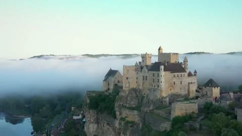 Aerial View over Chateau de Beynac, Dordogne, France Stock Footage 229802079