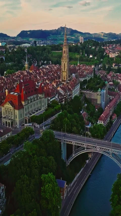 Aerial view over the city of Bern the capital city of Switzerland the historic 動画素材 311416752