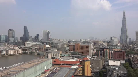 Aerial view over the city of London and The Shard Stock Footage