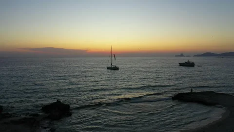 Aerial view over the clear beach and turquoise water of Formentera, Ibiza. Stock Footage 148254744