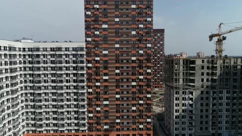 Aerial view over construction site of new neighbourhood. Video stock 153014136