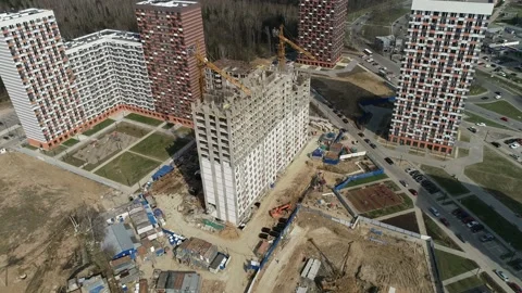 Aerial view over construction site of new neighbourhood. Stock Footage 153015049