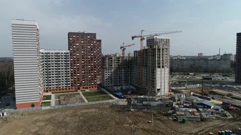 Aerial view over construction site of new neighbourhood. Video stock 153394523