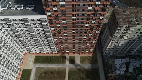 Aerial view over construction site of new neighbourhood. Video stock 153758242