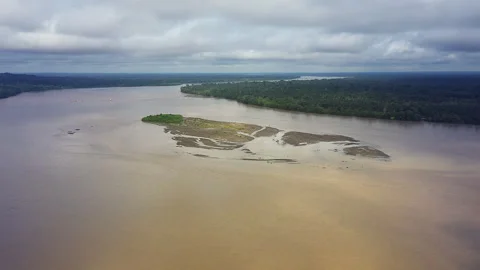 Aerial view over the course of the Napo River, Ecuador. Stock Footage 247840271