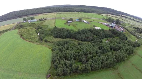 Aerial view over crop fields in Gaspe Peninsula, Quebec, Canada  Stock Footage 53096117