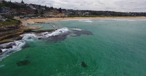 Aerial view over Curl Curl rock pool in Sydney, Australia Stock Footage 70804672