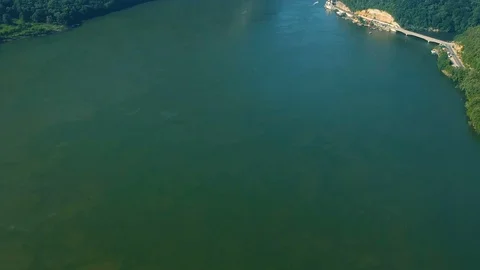 Aerial view over Danube Gorge, Romania Stock Footage 90380853