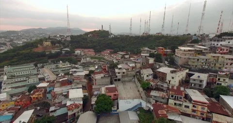 Aerial view over the densely built houses of the city of Guayaquil, Ecuador. Stock-Footage 121779580