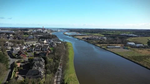 Aerial View Over Drogheda, Boyne River, County Louth, Ireland Stock Footage 304729094