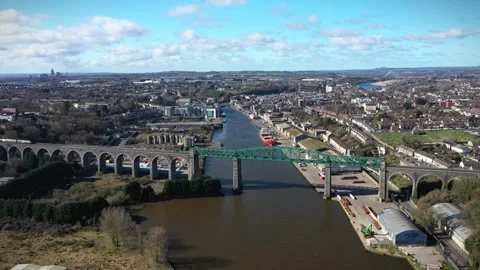 Aerial View Over Drogheda, Boyne River, County Louth, Ireland Stock Footage 304729111