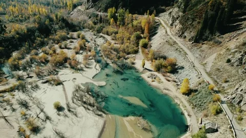 Aerial view over drying Issyk lake, Kazakhstan in autumn Stock Footage 320247531