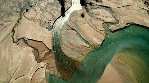 Aerial view over drying Issyk lake, Kazakhstan in autumn Stock Footage 320247554